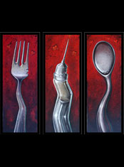 emek x: Fork luvs Spoon... Bizzare Love Triangle: a perfect piece for any kitchen or crack-house art collection, 3 separate canvases