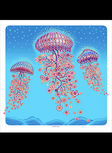 Emek Studios: jelly blossom art print, blue sky on foil paper