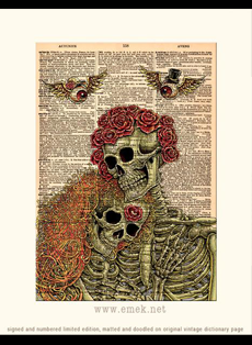 Emek Studios: Dead Dictionary couple special studio release- printed on real old dictionary pages limited edition print by emek