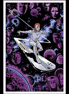 Emek Studios: timed edition art print by brothers gan & emek golan collaboration poster a node to David Bowie Silver Starman tribute