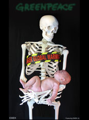 emek x: skeleton holds baby with caution tape