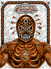 emek x: Puscifer Orange Man on lenticular white paper or blue man on yellow lenticular paper, los angeles ca 
